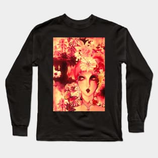 rouge red 70s collage deco art print face Long Sleeve T-Shirt